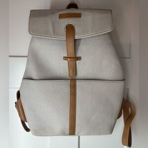 Kapten & Son Gray Canvas Backpack Tan Leather Minimalist‎ Travel Bag